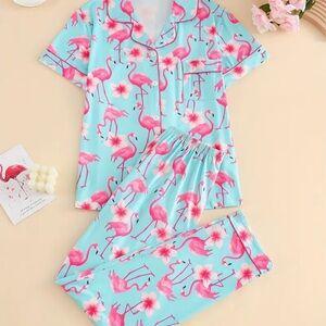 Flamingo Pajamas Set Pink Blue Plus Size 3XL